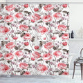 Ambesonne Rose Shower Curtain, Classic Vintage Floral Pattern Watercolor Style Bouquet of English Roses Wildflowers, Cloth Fabric Bathroom Decor Set with Hooks, 69" W x 70" L, Coral Taupe