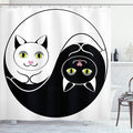 Ambesonne Ying Yang Shower Curtain, Black and White Cuddling Cats in Yin Yang Form Harmony and Balance Kitten, Cloth Fabric Bathroom Decor Set with Hooks, 69" W x 70" L, Black White
