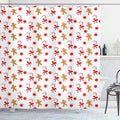 Ambesonne Gingerbread Man Shower Curtain, Candy Cane with Bowties Red Star Gingerbread Man Pattern, Cloth Fabric Bathroom Decor Set with Hooks, 69" W x 70" L, Sand Brown Orange
