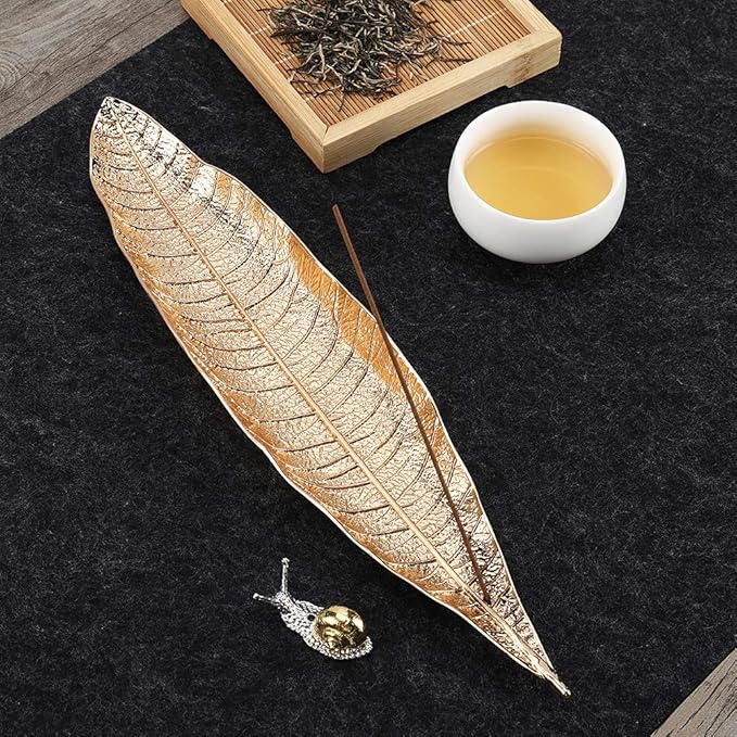 Accmor Incense Holder Set, Leaf and Snail Incense Burner, Incense Ash Catcher, Incense Sticks Holder for Counters, Meditation Room, Yoga, Home, Office, Gold