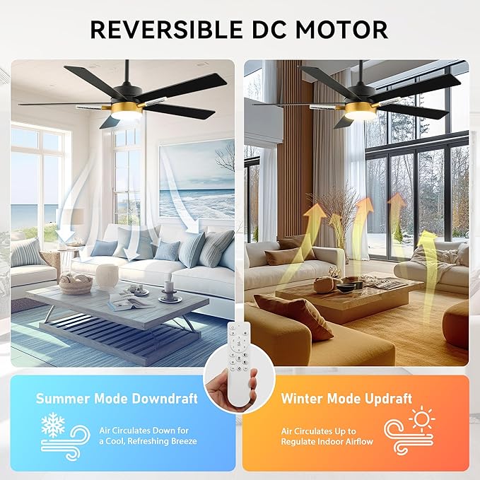 YITAHOME 42 Inch Ceiling Fans with Lights and Remote, 5 Blades with Crystal Rod Design, Modern Black Gold Ceiling Fan with Reversible Quiet Motor, 3 Colors Stepless Dimming for Home, Black Gold | 5 Blades with Crystal Rod Design, Modern, Reversible Qui...