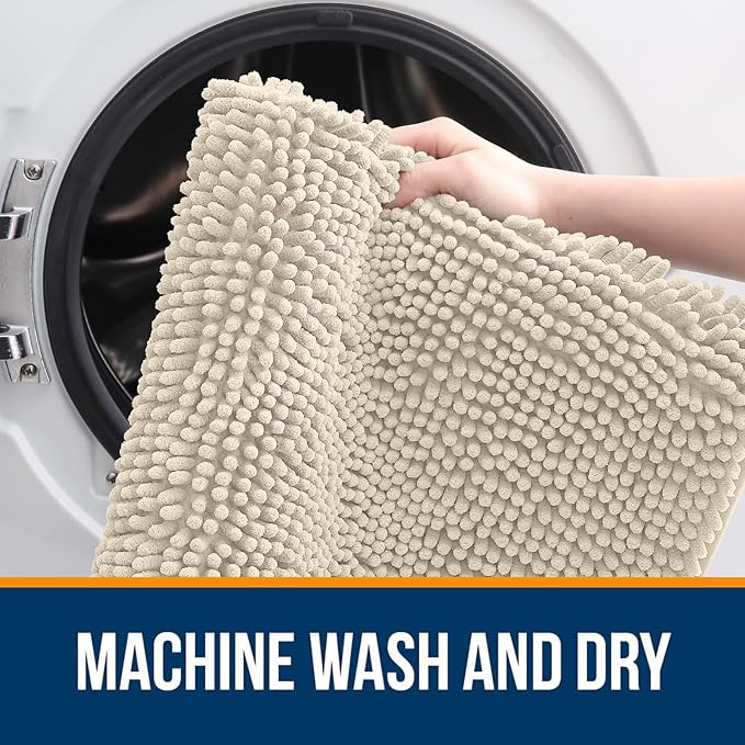 OLANLY Large Bathroom Rugs 44x32, Extra Soft Absorbent Chenille Bath Rugs, Rubber Backing Quick Dry, Machine Washable Bath Mats for Bathroom Floor, Tub and Shower, Home Decor Accessories, Sand