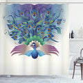 Ambesonne Peacock Shower Curtain, Ornate Peacock with Majestic Tail Feather Dangling Around Birds Wing Illustration, Cloth Fabric Bathroom Decor Set with Hooks, 69" W x 70" L, Ceil Blue