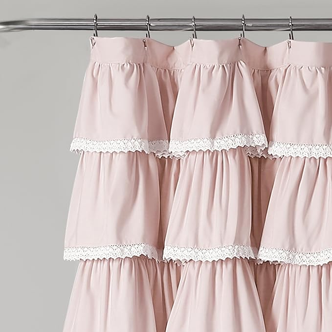 Lush Decor Lace Ruffle Shower Curtain Single 72" W x 72" L Blush - Pink Shower Curtains for Bathroom - Ruffle Bathroom Curtain - Coquette Bathroom Decor