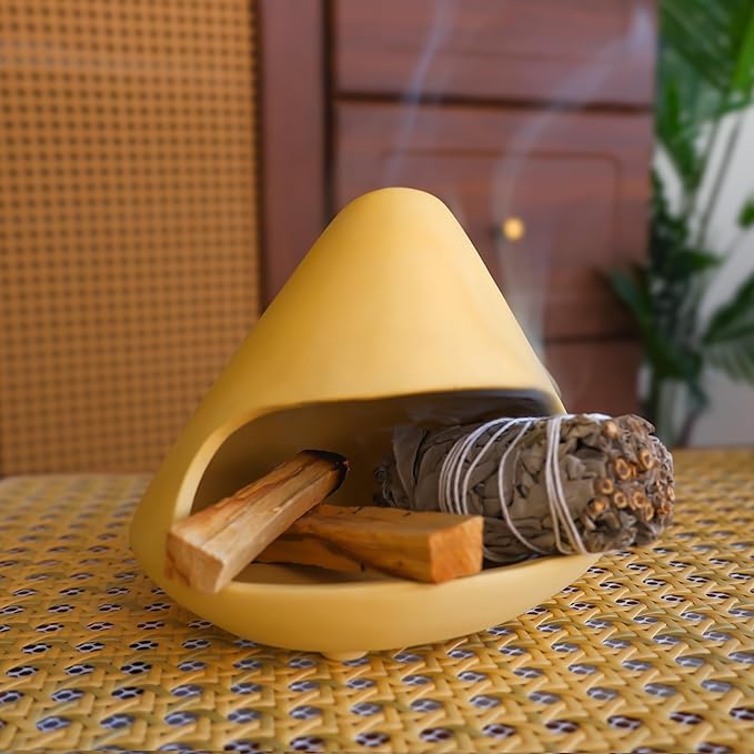 MOUGIGI Palo Santo Holder Incense Burner-Unique Zongzi-Shaped Clay Smudge Bowl for Sage,Copal,and Stick Incense-Mini Chiminea Meditation Tool for Zen Decor for Energy, Yoga, Meditation & Aromatherapy