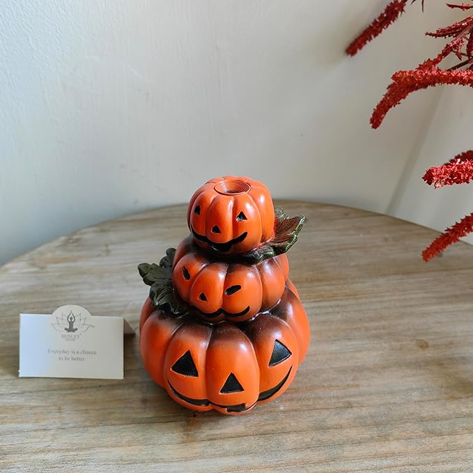 HOSLEY Resin Backflow Incense Cone Burner Holder, Pumpkins Decor Statue 4.72" High with 20 Pieces of Dragon Blood Backflow Incense Cones