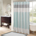 Madison Park Amherst Bathroom Shower Curtain Faux Silk Pieced Striped Modern Microfiber Bath Curtains, 72x84 Inches, Aqua