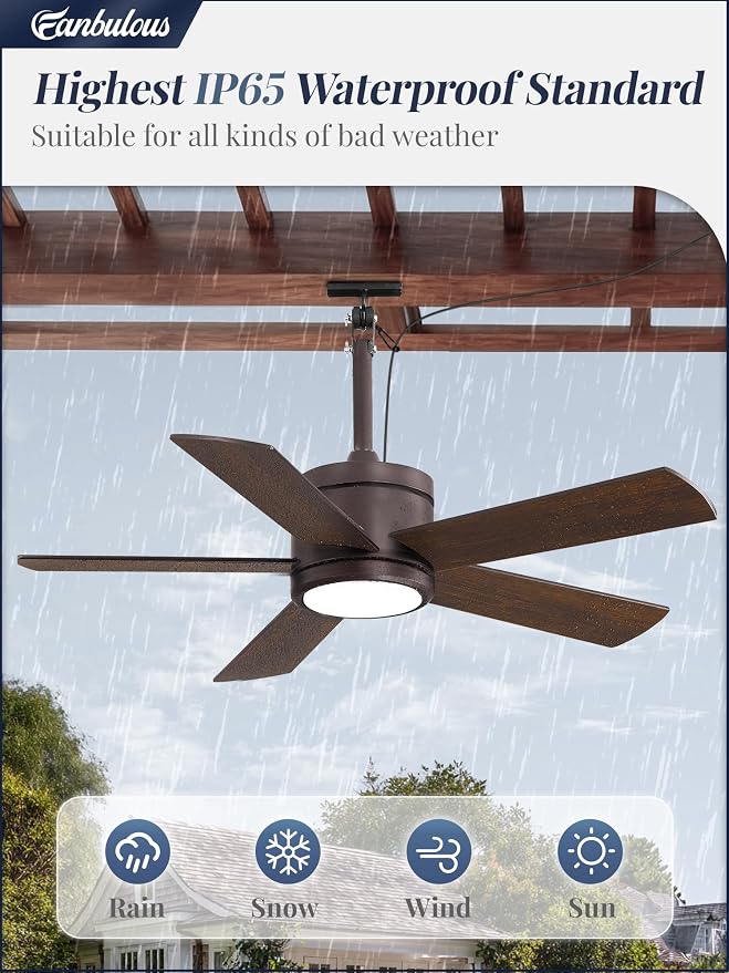 Fanbulous 42" Outdoor Ceiling Fan with Light and Remote, IP65 Waterproof, Plug-in Design with 10FT Cord, 6-Speeds, 3CCT, Hook Hanging Fan for Gazebo Patio Porch Garage Canopy(Oil Bronze)
