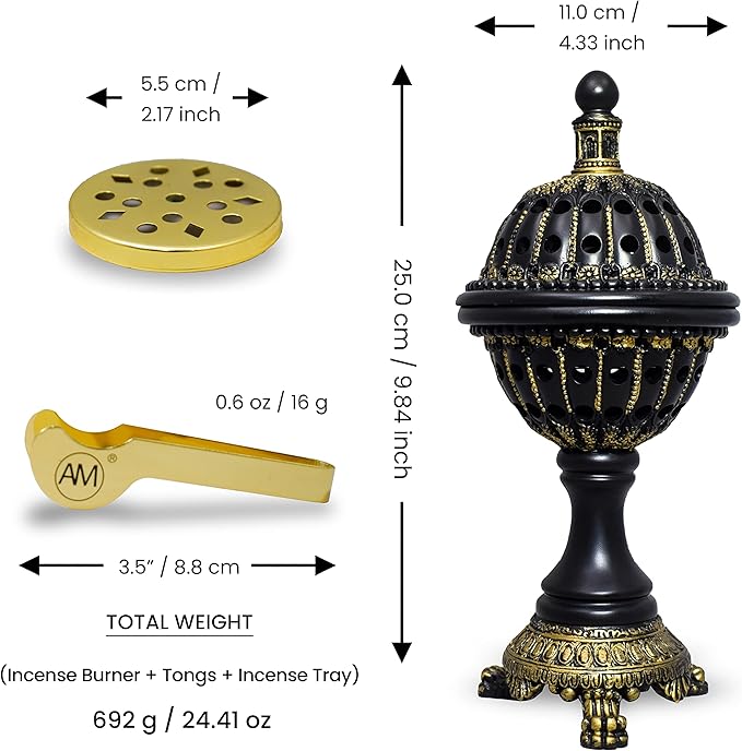 AM Lux Globe Incense Burner - Bakhoor Cone Holders | Insence bukhoor Burners| Frankincense Burner Charcoal | Mabkhara | for Office & Spiritual Décor (Black)