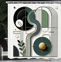 Ambesonne Modern Shower Curtain, Art Mid Century Arch Stripes and Curving Details with Rounds and Leaves, Cloth Fabric Bathroom Decor Set with Hooks, 69" W x 75" L, Petrol Blue White Green
