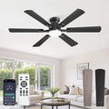 Fanbulous 52 Inch Ceiling Fan with Lights, APP & Remote Control, Flush Mount Low Profile Black Ceiling Fan, 3000-6000K Dimmable LED, Quiet Reversible Motor, 6 Blades, 6 Speeds, for Bedroom Living Room