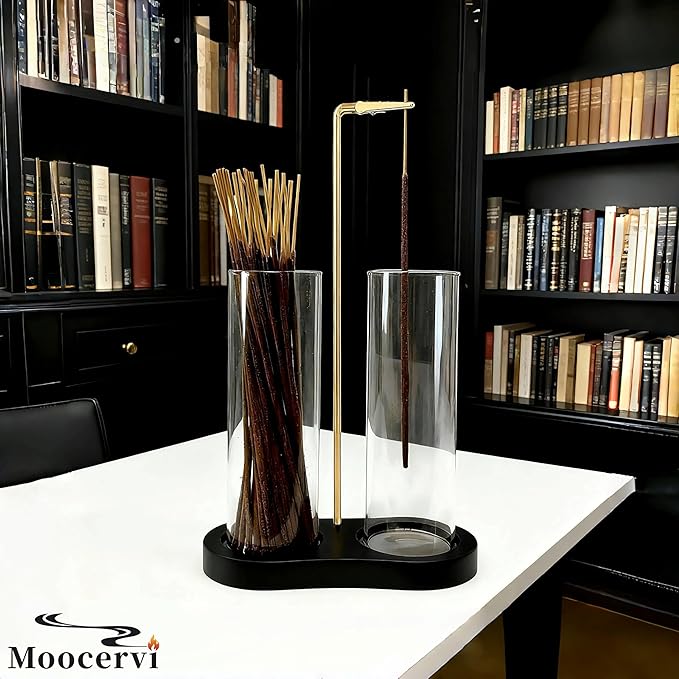 Incense Holder, Black Incense Sticks Burner Holder with Storage,Hang Upside Down Incense Holder for Sticks with Glass Ash Catcher for Meditation Yoga Spa Room Decor (Black)