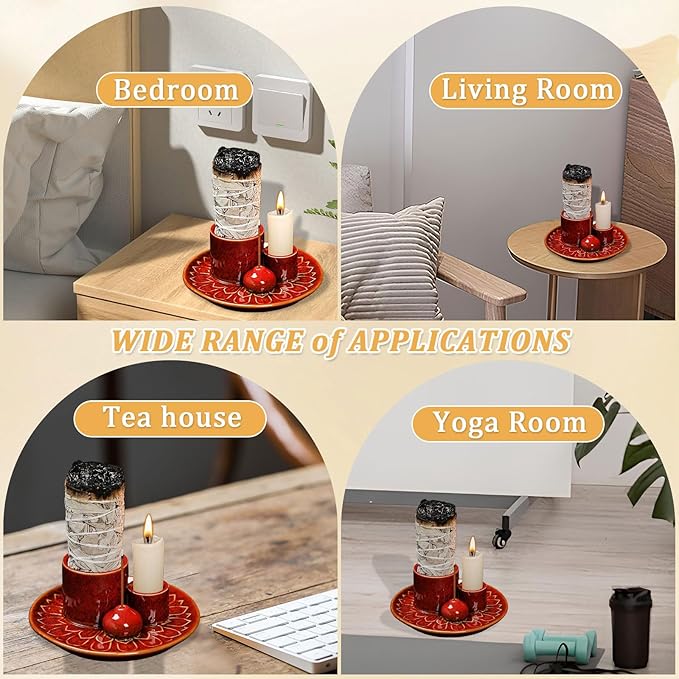 Comeon Palo Santo Holder, Backflow Incense Burner Holder Candle Holder Sage Burner Holder for Burning, Ceramic Incense Holder for Sticks for Meditation Yoga Room