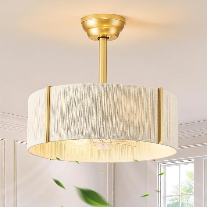 Boho Fandelier Ceiling Fan with Light, Rattan Caged Ceiling Fan with Light and Remote Control, Gold Chandelier Fan for Bedroom, Living Room,Kitchen,Foyer(20 Inch, 6 Speed, Timing,Adjustable Height)