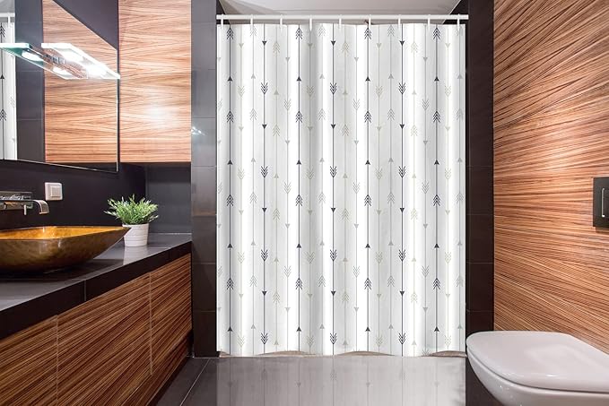 Ambesonne Arrows Stall Shower Curtain, Vertical Geometric Monochrome Hipster Line Pattern with Vintage Design, Fabric Bathroom Decor Set with Hooks, 54" W x 78" L, Dimgray White