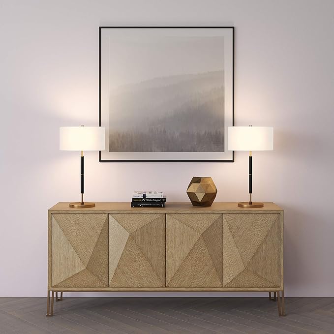 Henn&Hart 25" Tall 2-Light Table Lamp with Fabric Shade in Black/Brass/White, Lamp, Desk Lamp for Home or Office