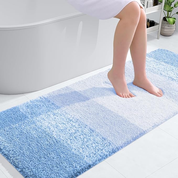 OLANLY Bathroom Runner Rugs Mat 59x24, Extra Soft Absorbent Microfiber Bath Rugs, Rubber Backing, Quick Dry, Washable Long Bath Mats for Bathroom, Tub and Shower, Home Decor Accessories, Light Blue