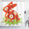 Ambesonne Ladybugs Shower Curtain, Spring Flowers in Shape of Easter Rabbit Wild Nature Camomile Blooms Grassy, Cloth Fabric Bathroom Decor Set with Hooks, 69" W x 70" L, Red White Green
