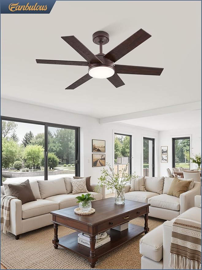 Fanbulous 42'' Ceiling Fan with Lights and Remote, Reversible 6 Blades & Dimmable 3-Color Modern Fan for Patios, DC Motor Large Ceiling Fan for Indoor or Outdoor, Brown