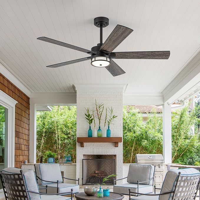 NORFOLK 52 Inch Outdoor Waterproof Ceiling Fans with Lights, Rustic Ceiling Fan and Remote for patios, Wet Rated 3 Color LED Lighting for Patios, Gazebos and Farmhouse