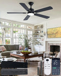 Coolwind Black Ceiling Fan with Display Remote/APP Control, 52 Inch Noiseless Modern 5 Blade Ceiling Fan with 8 Speeds & 3CCT, Dimmable, Timer, DC Reversible Motor for Bedroom, Living Room
