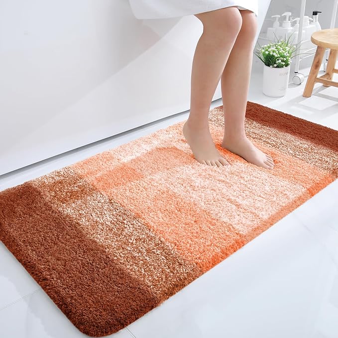 OLANLY Bathroom Runner Rugs Mat 44x24, Extra Soft Absorbent Microfiber Bath Rugs, Rubber Backing, Quick Dry, Washable Long Bath Mats for Bathroom Floor, Tub and Shower, Home Decor Accessories, Orange