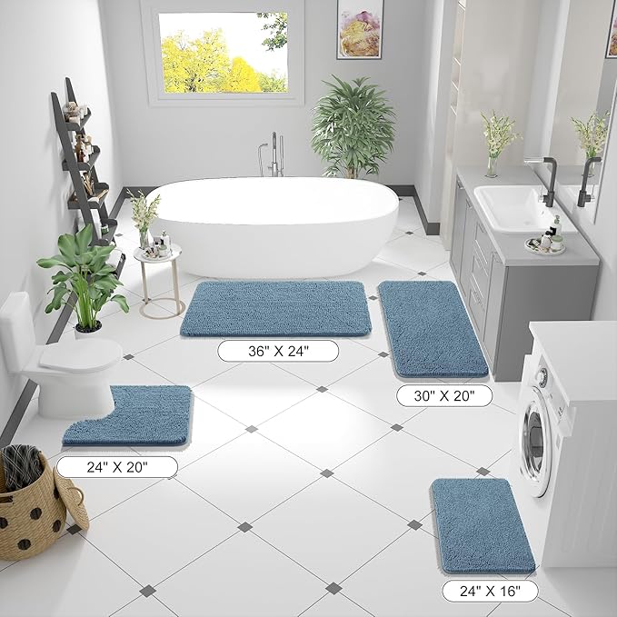 OLANLY Bathroom Runner Rugs 59x20, Soft Absorbent Chenille Bath Rugs, Rubber Backing Quick Dry, Machine Washable Long Bath Mats for Bathroom Floor, Tub and Shower, Home Decor Accessories, Airy Blue