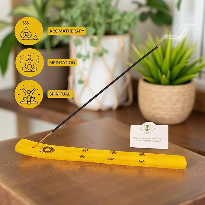 Hosley Set of 6 Wooden Incense Burners, Yellow 10" Long, Ideal Home Decor, Room Decor & Kitchen Decor, for Wedding, Aromatherapy, Zen, Spa, Reiki, Meditation