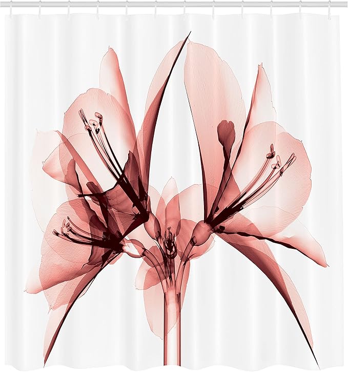 Ambesonne Flower Shower Curtain, Illustration of a Blooming Flower X-ray Vision of Nature Solarized Pattern, Cloth Fabric Bathroom Decor Set with Hooks, 69" W x 70" L, Pastel Pink