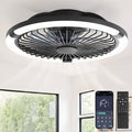LEDIARY 20" Bladeless Ceiling Fan with Light,Low Profile LED Ceiling Fans with Remote & Smart APP Control,Modern Enclosed Flush Mount Fandelier with Timming,6 Speed,3000-6000K,Bedroom,Kids Room-Black