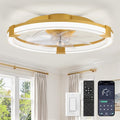 LEDIARY Ceiling Fans with Lights, 20 Inch Low Profile Ceiling Fan with Remote, 6 Speeds, Reversible, Dimmable Flush Mount Fan Light, Modern Fandelier Ceiling Fan with Lights for Bedroom, Gold