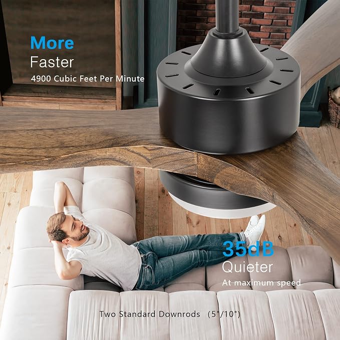 52" Ceiling Fans with Lights and Remote Control, Indoor Outdoor Ceiling Fans Farmhouse, Timing 6 Speeds 3 Color Light with Memory Lighting Function
