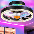 Mpayel Flush Mount Ceiling Fans with Lights - RGB Low Profile Ceiling Fan,13" Small Dimmable LED Bladeless Ceiling Fans, Modern Enclosed LED-RGB Ambient Light for Bedroom, Kids Room, Party