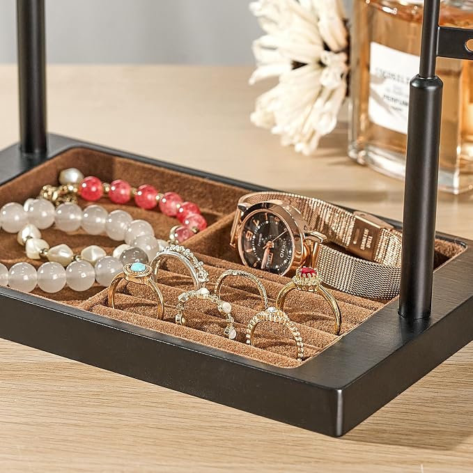 pickpiff Jewelry Organizer Holder Stand: 3 Tier Jewelry Storage Display for Necklace, Bracelet, Earring, Ring, Black & Brown