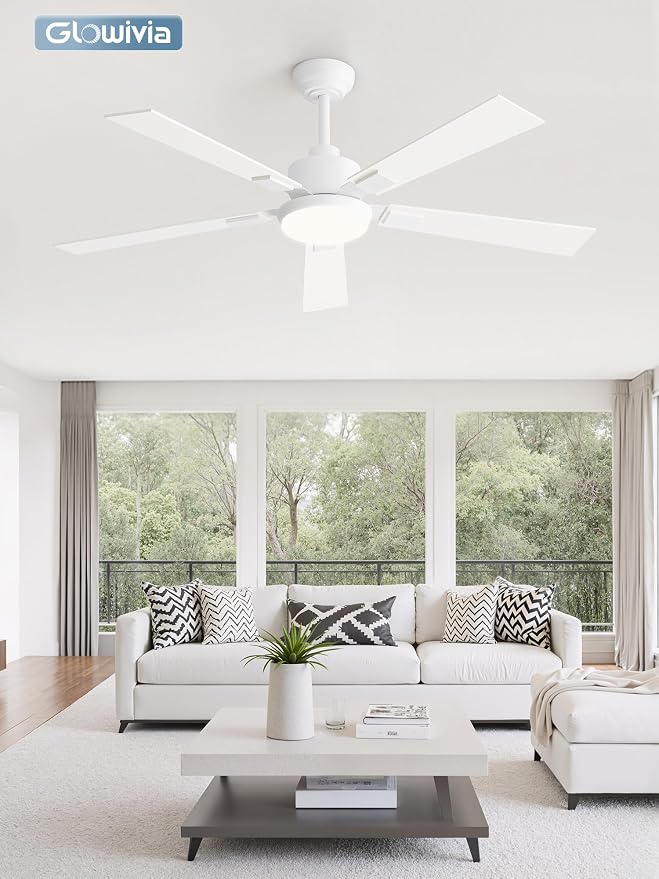 52 Inch Ceiling Fans with Lights and Remote&APP Control, White Smart Ceiling Fan with 3000-6000K Dimmable, 10 Speeds Quiet Reversible Motor, Indoor/Outdoor Ceiling Fan for Bedroom Living Room
