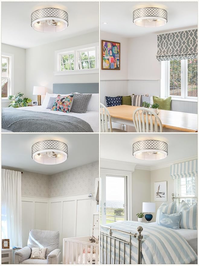20" Silver Flush Mount Ceiling Fan with Light, Boho Ceiling Fans with Lights Low Profile, Enclosed with Remote Control 6 Speeds for Living Room, Bedroom, Nursery