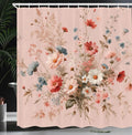 Ambesonne Floral Shower Curtain, Countryside Farmhouse Vibe Romantic Wild Flowers Arrange Plain Back, Cloth Fabric Bathroom Decor Set with Hooks, 69" W x 70" L, Blush Blue Grey Pale Rose