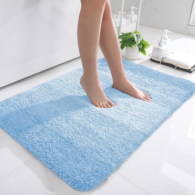 OLANLY Bathroom Rugs Mat 36x24, Extra Soft Absorbent Microfiber Bath Rugs, Rubber Backing, Quick Dry, Machine Washable Bath Mats for Bathroom Floor, Tub and Shower, Home Decor Accessories, Sky Blue