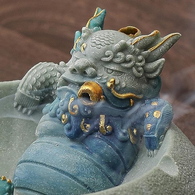 Pixiu Backflow Incense Burner with Ashtray, Mythical Beast Resin Incense Holder & Wealth Guardian Statue, Waterfall Smoke Effect Decor for Desk, Home Office Zen Gift