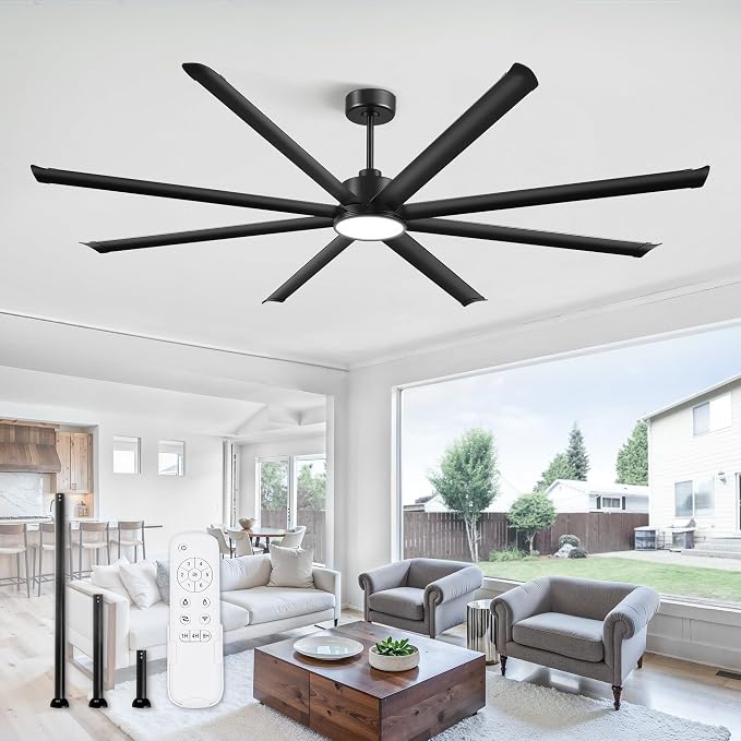 ZMISHIBO 96 Inch Ceiling Fans with Lights, Large Indoor/Outdoor Industrial Ceiling Fan with 8 Aluminum Reversible Blades, Quiet DC Motor, 3CCT&6-Speed Remote Control, Damp Rated for Shop/Garage/Gazebo