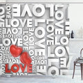 Ambesonne Love Shower Curtain, Macro Big Texts Lettering Setting Passionate Emotions Feelings Sweetheart Design, Cloth Fabric Bathroom Decor Set with Hooks, 69" W x 84" L, Grey Red White