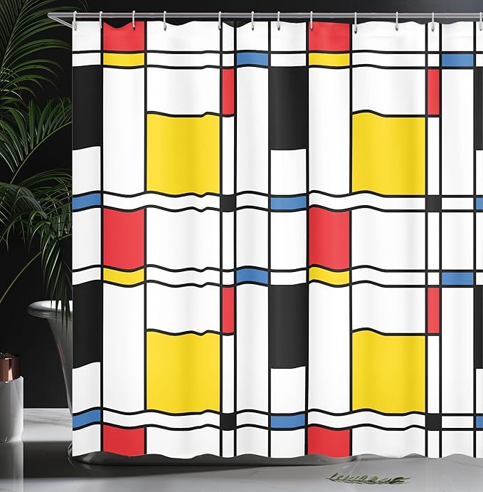 Ambesonne Abstract Shower Curtain, Geometric Colorful Pattern with Crossover Rectangle in a Frame Shapes of a Window of Artwork, Cloth Fabric Bathroom Decor Set with Hooks, 69" W x 70" L, Dark Coral