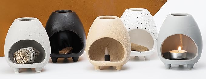 Palo Santo Holder Burner, Handcrafted Ceramic Incense Holder Burner and Ash Catcher for Palo Santo Sticks or sage Bundles, Smudge Bowl, Meditation Home Decor (Black)