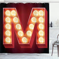 Ambesonne Letter M Shower Curtain, Vintage Alphabet Group of Old Movie Theaters Casinos Retro Type, Cloth Fabric Bathroom Decor Set with Hooks, 69" W x 75" L, Vermilion Yellow Black