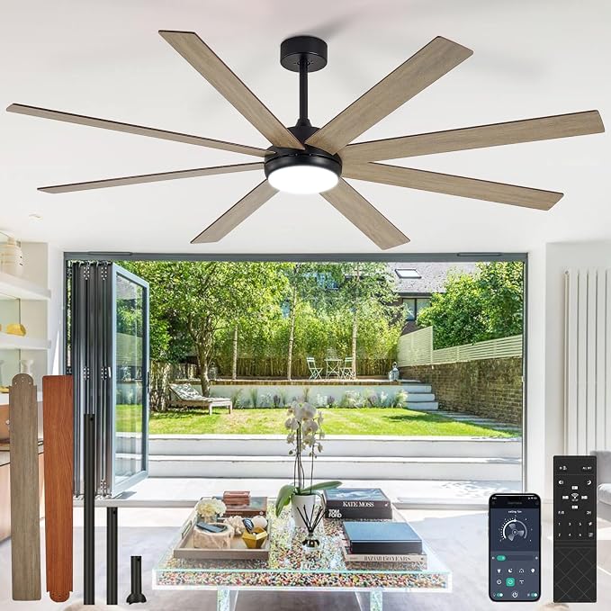 Depuley 72" Ceiling Fans with Lights: Large Indoor/Outdoor Ceiling Fan for Patios Living Room - 8 Blades Wooden Dimmable Ceiling Fans with Remote APP Control Timer Reversible Quiet DC Motor 6 Speeds
