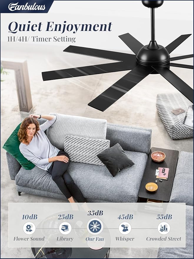 Fanbulous 60 Inch RGB Ceiling Fans with Lights and Remote&APP Control, Black Smart Ceiling Fan with Quiet Reversible DC Motor, 6 Speeds, 3CCT, Dimmable, Large Ceiling Fan for Living Room Bedroom