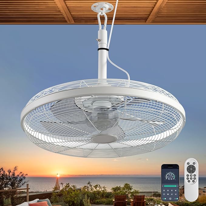 AHAWILL Outdoor Ceiling Fans with Lights, 20'' Gazebo Fan, Plug in Ceiling Fan for Patios, Pergola, Ceiling Fan with Remote Control, Hanging with Hook,Black