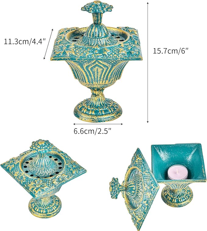 Sungmor Multi-Purpose Cast Iron Incense Holder, Incense Stick Burner Ash Catcher, Decorative Vintage Heavy-Duty Holder for Burning Incense Stick & Cone, Bakhoor, Sage Cones, Beautiful Incense Burner