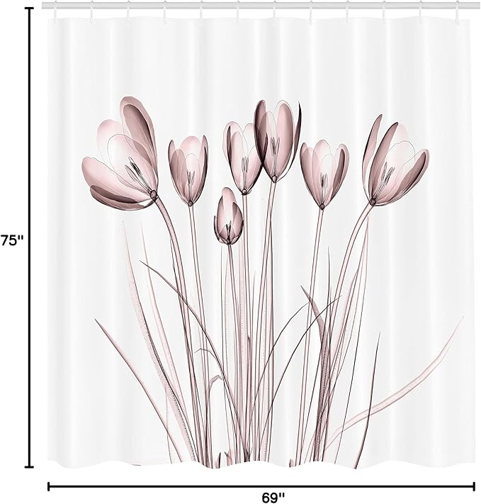 Ambesonne Flower Shower Curtain, X-ray Image of Tulips Solarized Effect Nature Inspired Illustration, Cloth Fabric Bathroom Decor Set with Hooks, 69" W x 75" L, Mauve Taupe