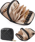 BAGSMART Travel Jewelry Case, Leather 2-Zip for Rings Necklaces | 2 zippered pockets, removable inner pocket, 3 tangle-free clips, 3 elastic pockets, 2 leather snap straps for rings/earrings